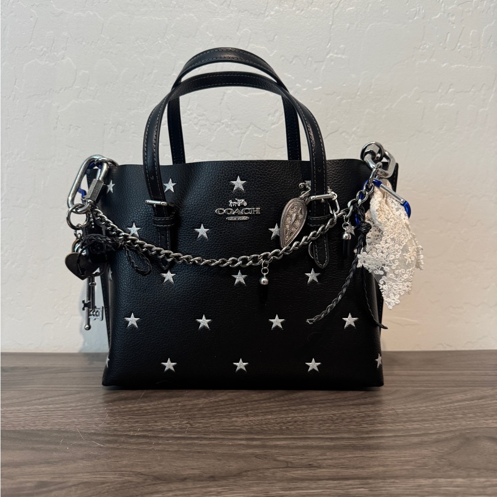 Coach Mollie Tote Bag 25 With Star Print and bag chain